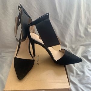 Zara black high heels with ankle cuff